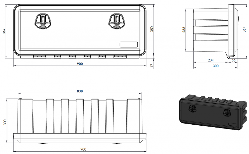 Box na nářadí JUST 900-R, 900x367x300 mm, dva zámky (horní otvírání), obr. 4