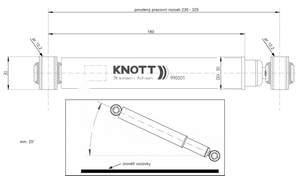 Tlumič k nápravě KNOTT typ 990001 (do 1800 kg na 1 nápravu), nákres