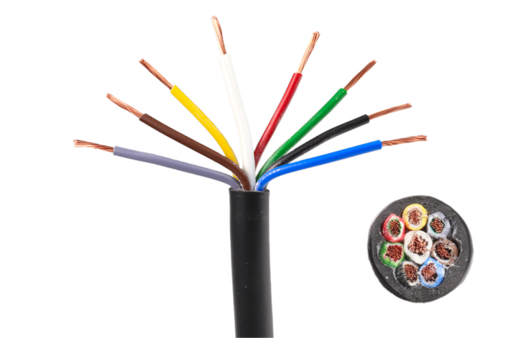 Kabel 8×1 mm2 (kostra 1,5 mm2), osmibarevný, metráž