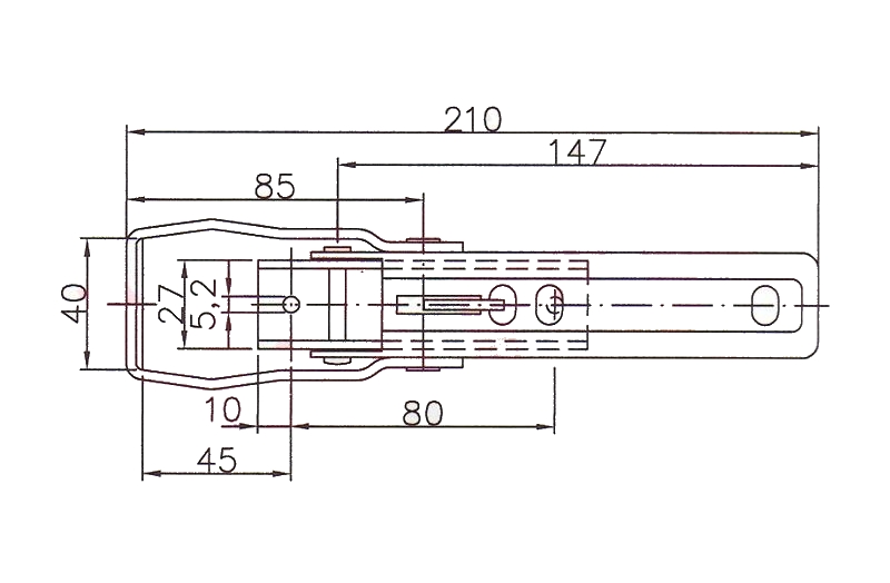 Uzávěr bočnice BV 20-1 (bez protikusu, plochý třmen obdélníkový), nákres