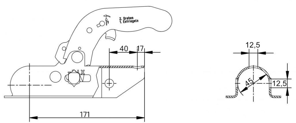 Kloub přípojný KNOTT KK14-B pr. 45 mm, 1400 kg, prům. 45 mm, obj. č. 80718 , nákres